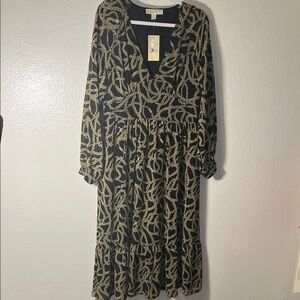 MICHAEL Michael Kors Black and Gold Long Sleeve Dress size L